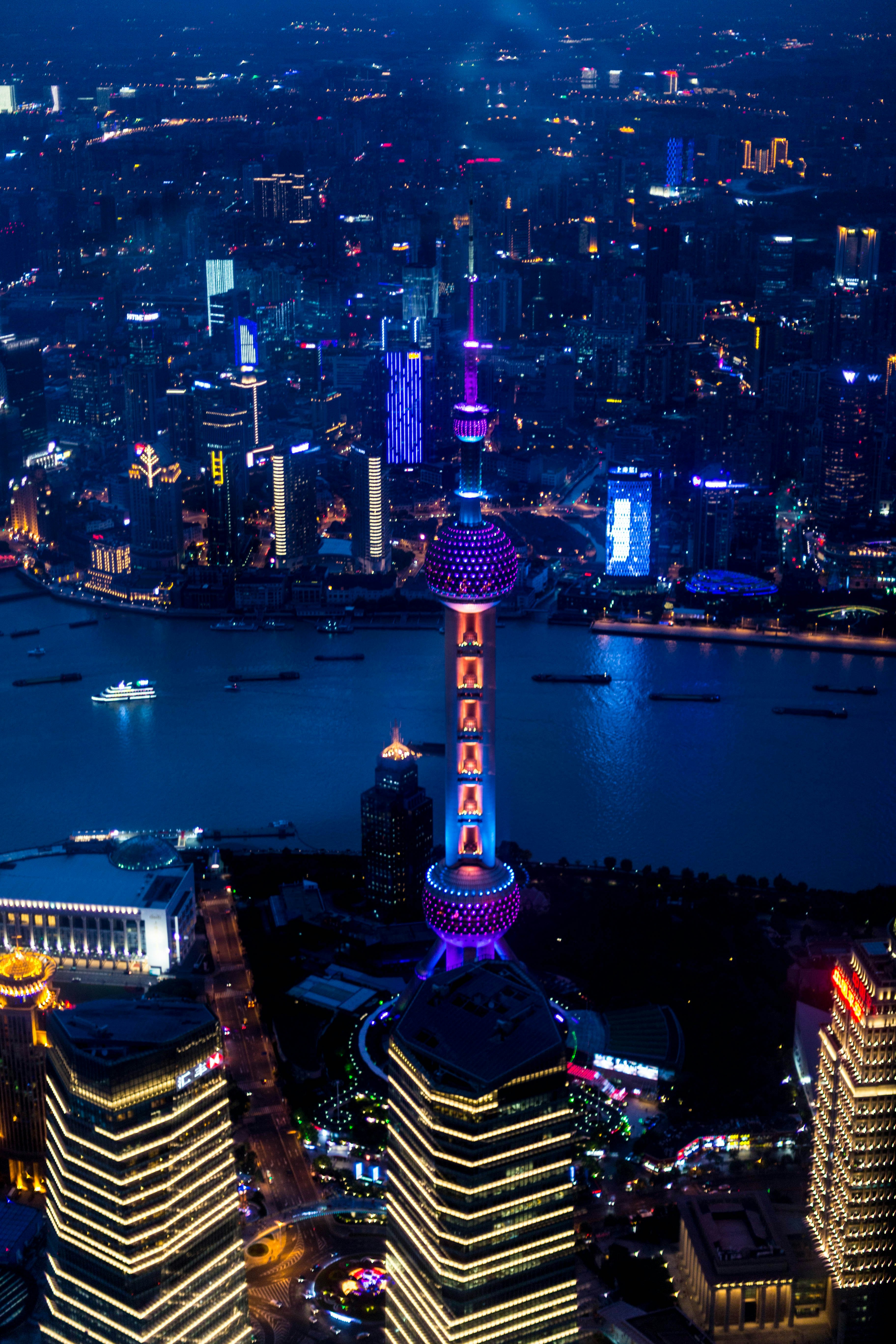 city skyline during night time